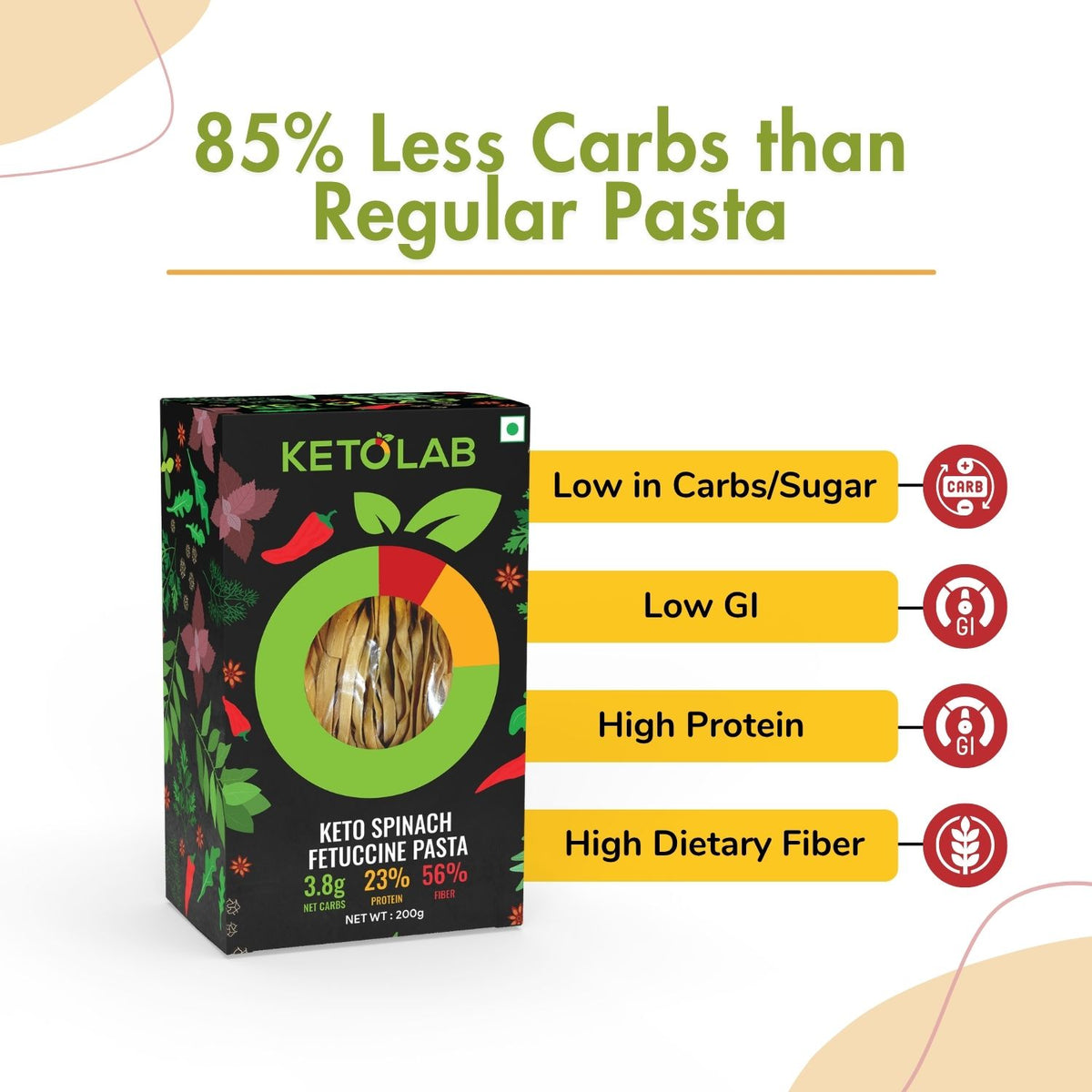 [flavour: Spinach] Ketolab Low-Carb Fettuccine Pasta — Spinach product image 3